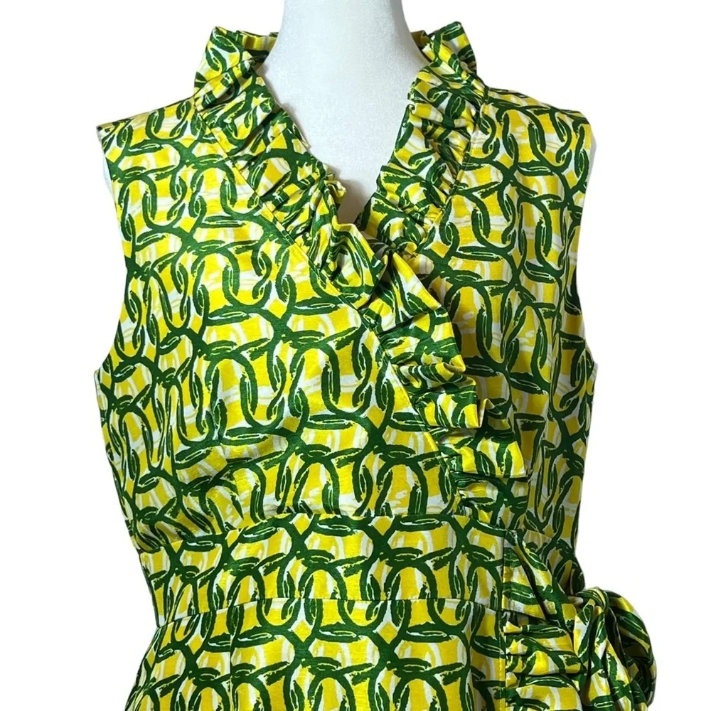 Alex Marie Sleeveless Faux Wrap Green Yellow Dress, 8 Petite - Picture 4 of 9